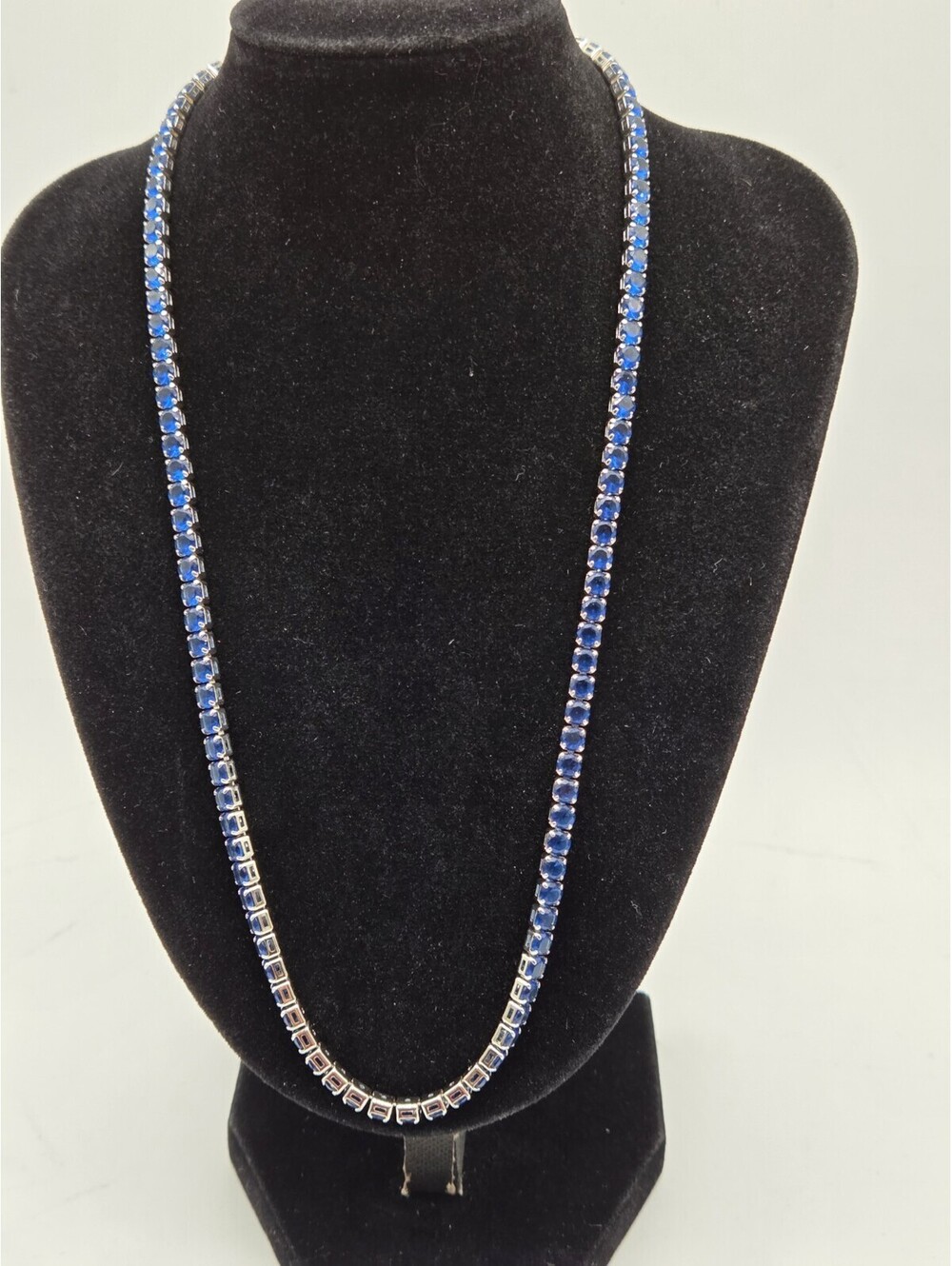 Vintage Elegant Blue Tennis Necklace - Sparkling Sapphire-Style RhineStones